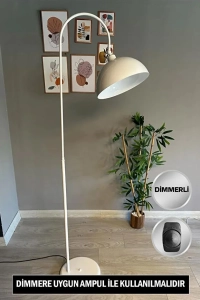 Dimmerli Işığı Ayarlanabilen Işığı Artırılıp Azaltılabilen Beyaz Hareketli Başlık Metal Lambader